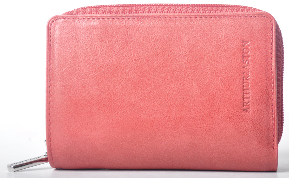 Oiled Leather Wallet and Card Holder Pink