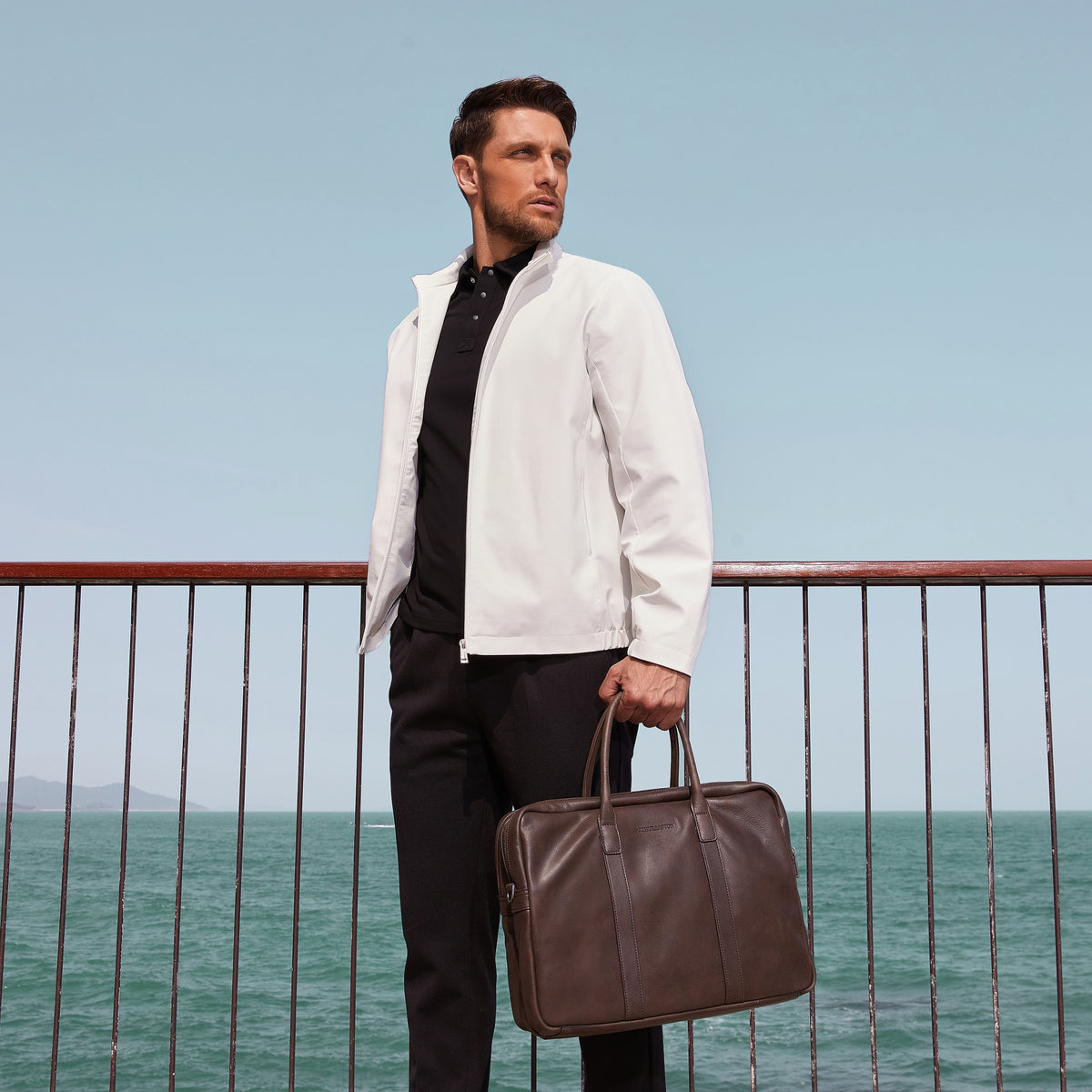 Large Diego leather briefcase