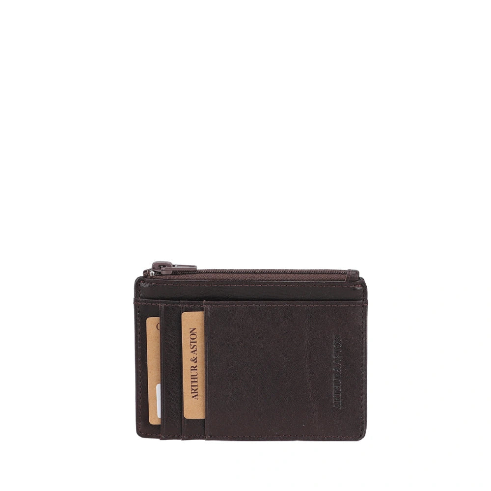 Small zippered leather card holder Leon 