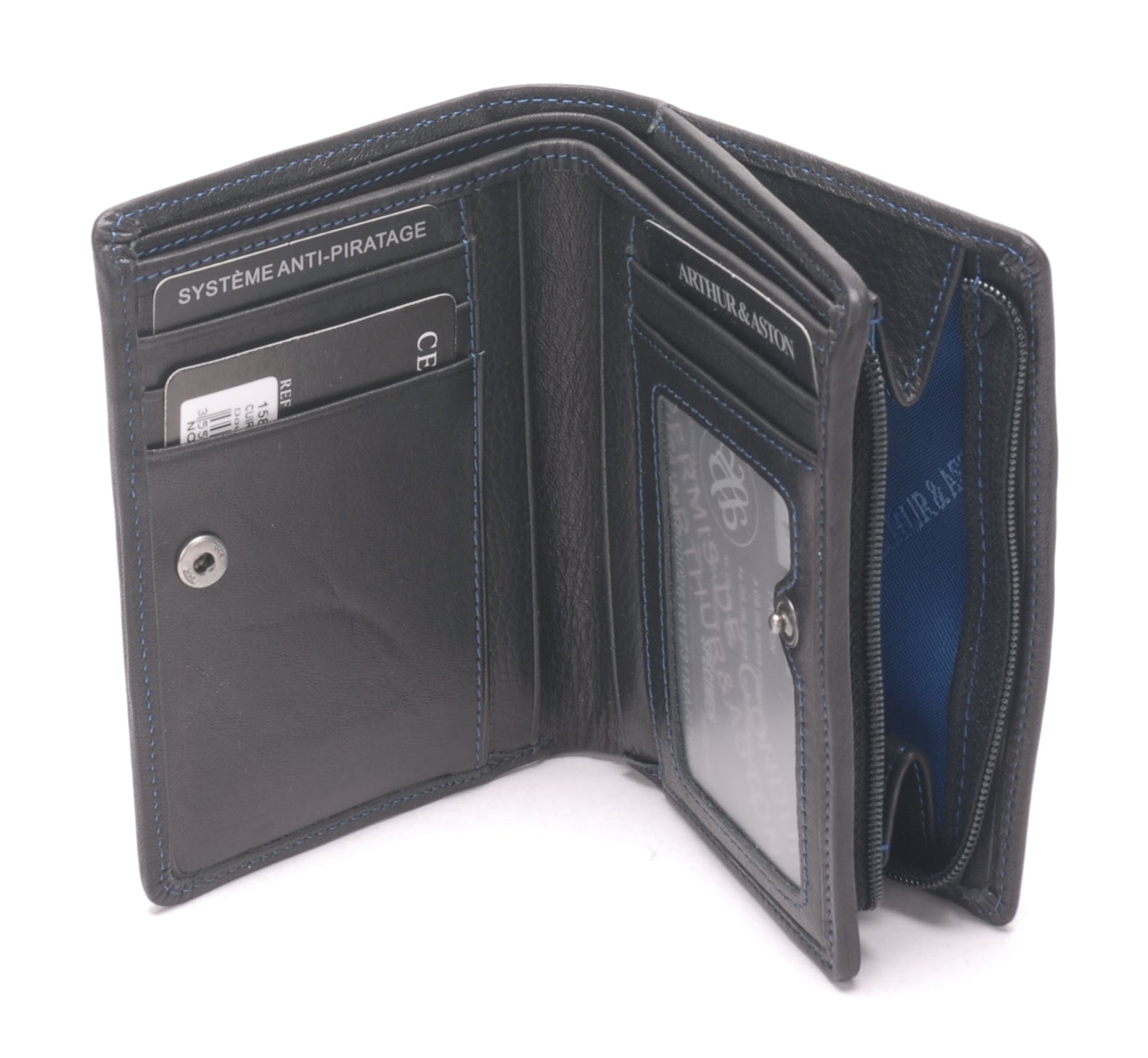 Portefeuille cuir vachette plongé et doublure polyester