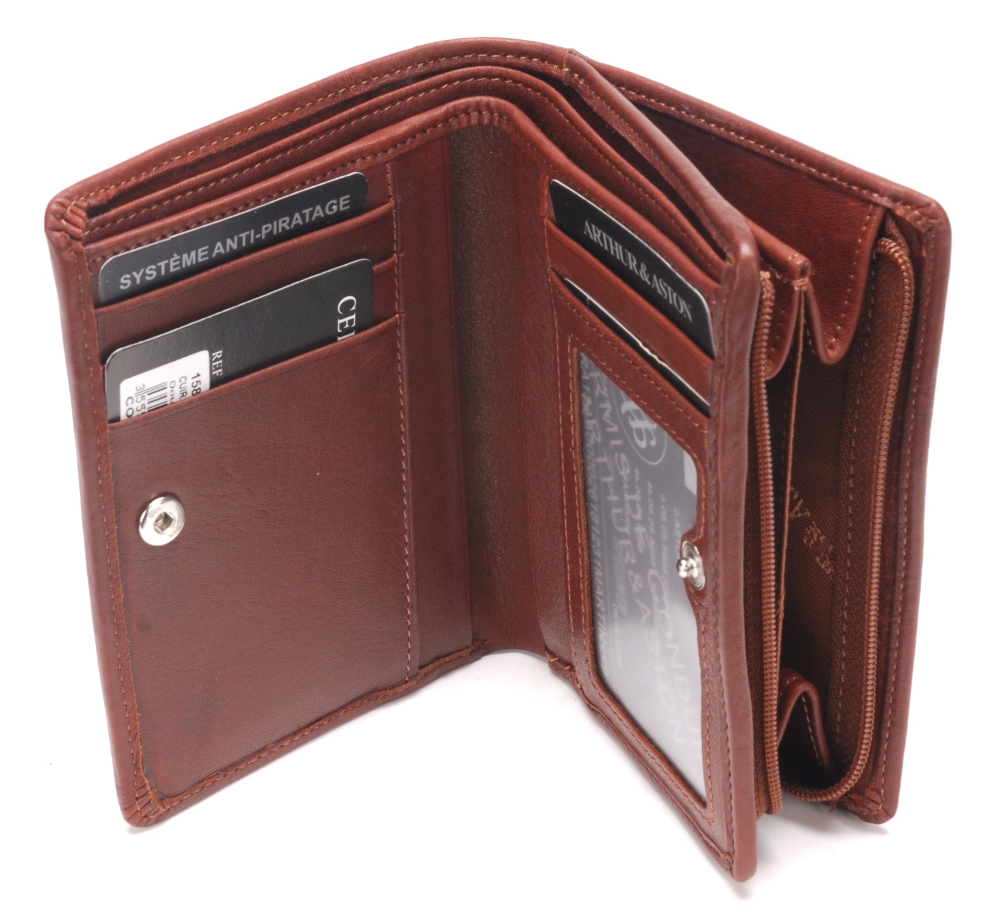 Portefeuille cuir vachette plongé et doublure polyester