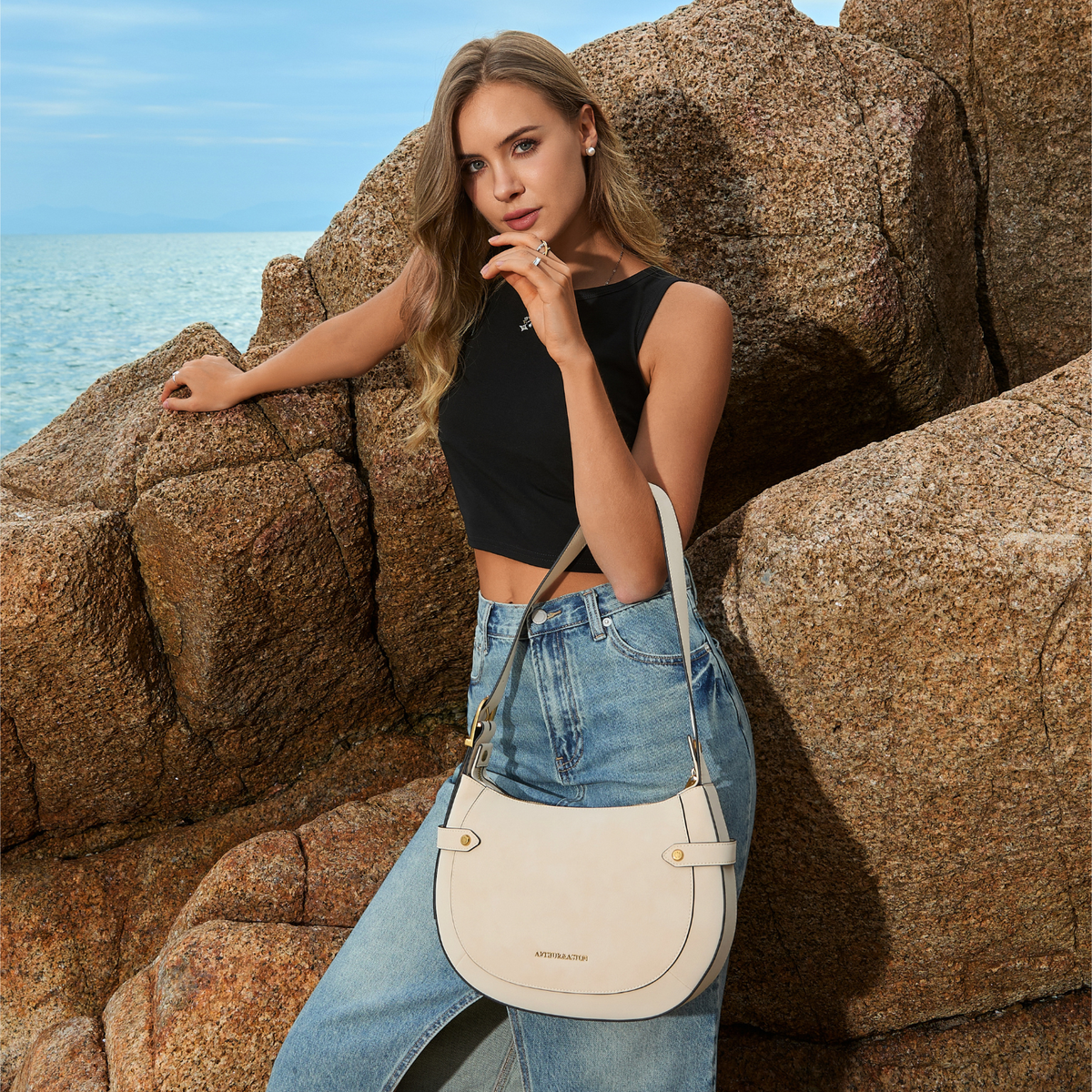 Madelena split leather shoulder bag